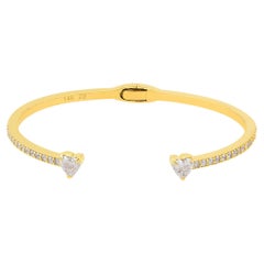 2.17Ct Heart Shape Diamond Cuff Bangle Bracelet 14K Yellow Gold All Tariffs Paid