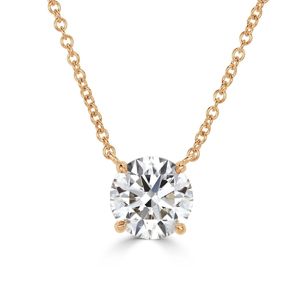 2.17ct Round Brilliant Cut Diamond Pendant in 18k Yellow Gold en venta
