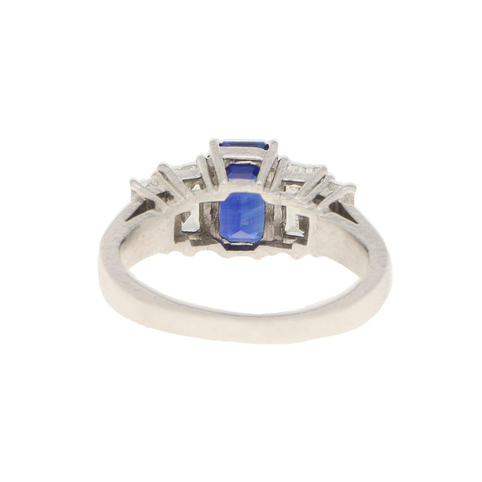 Royal Blue Sapphire and Diamond Five Stone Ring Set in Platinum In Excellent Condition In London, GB