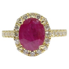 2.17ct Ruby & Diamond Halo Ring in 18k Yellow Gold IGI Certified Mozambique