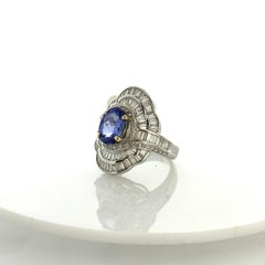 2.17CT Tanzanite and 3.56CTW Diamond Ring in 18K White Gold
