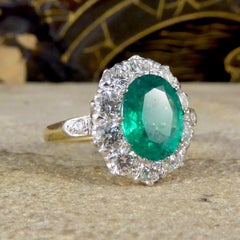 2.17 Carat Vivid Emerald and Diamond Cluster Ring in 18ct Yellow and White Gold