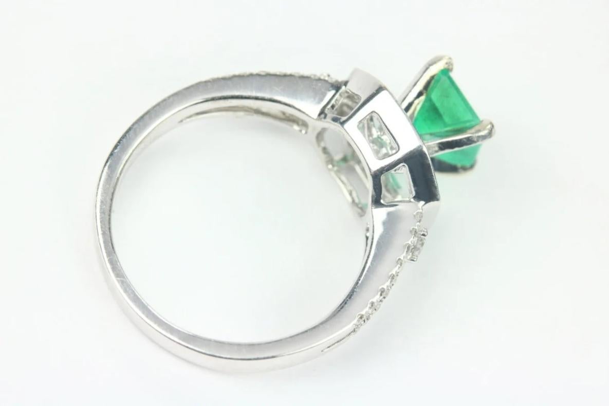 Modern 2.17tcw 14K Colombian Emerald-Asscher Cut & Diamond Halo Engagement Ring For Sale