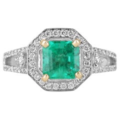 2.17tcw 14K Colombian Emerald-Asscher Cut & Diamond Halo Engagement Ring