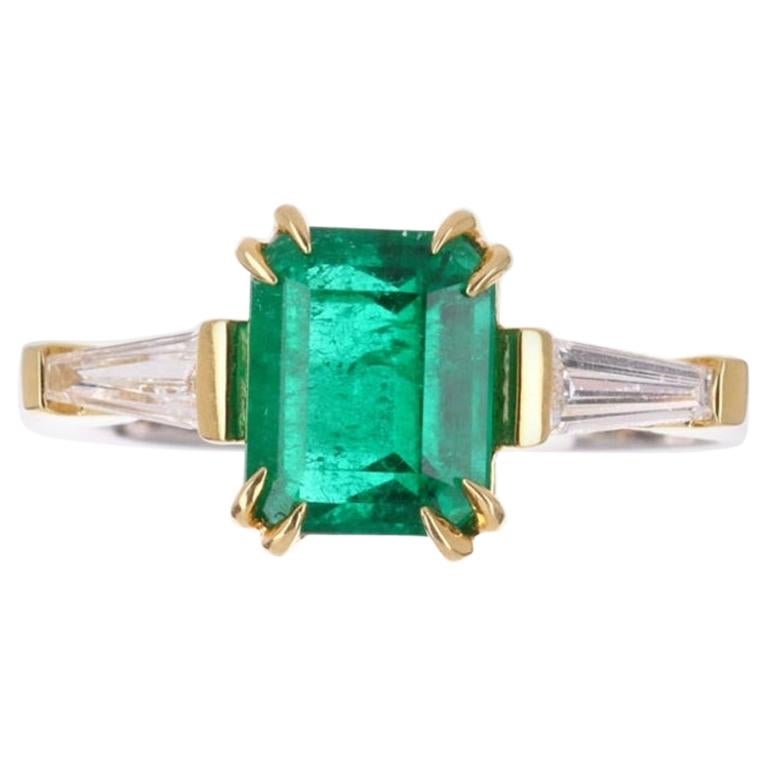 2.17tcw AGL 18K Colombian Emerald, Emerald Cut & Tapered Baguette Diamond Ring