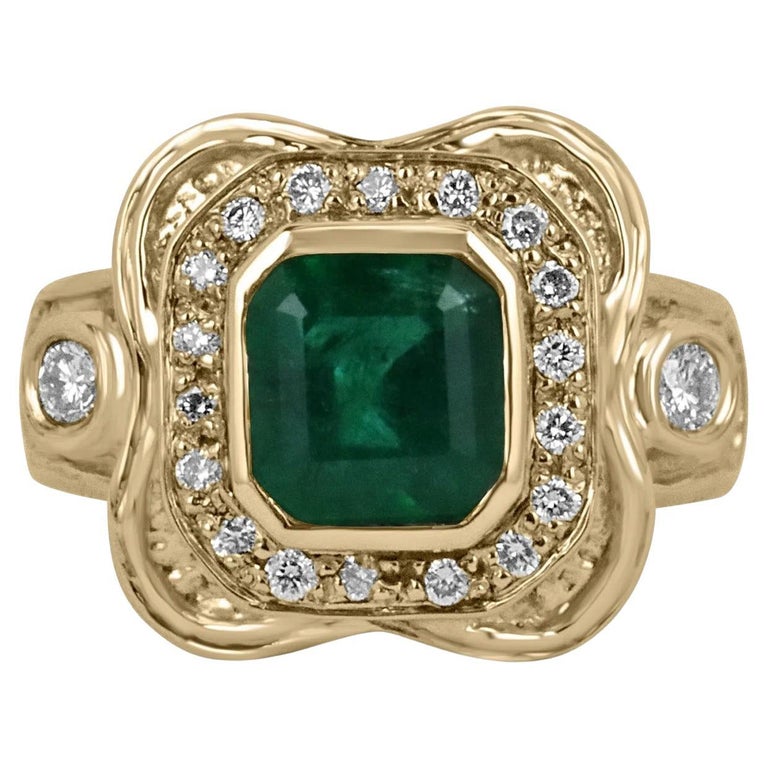 2.17tcw Intense Dark Green Emerald and Diamond Mid Century Statement