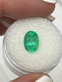 2.18 Carat 10x7 Yellowish Green Colombian Emerald - Oval Cut May Birthstone