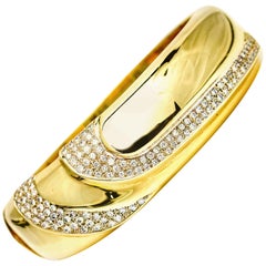 2.18 Carat 14 Karat Gold Pavé Diamond Wide Bangle Bracelet