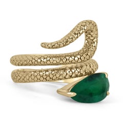 2.18 Carat AAA Quality Colombian Emerald-Pear Cut Gold Wrapping Snake Ring 18K