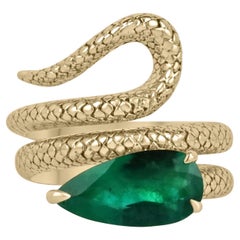 2.18 Carat AAA Quality Colombian Emerald-Pear Cut Gold Wrapping Snake Ring 18K