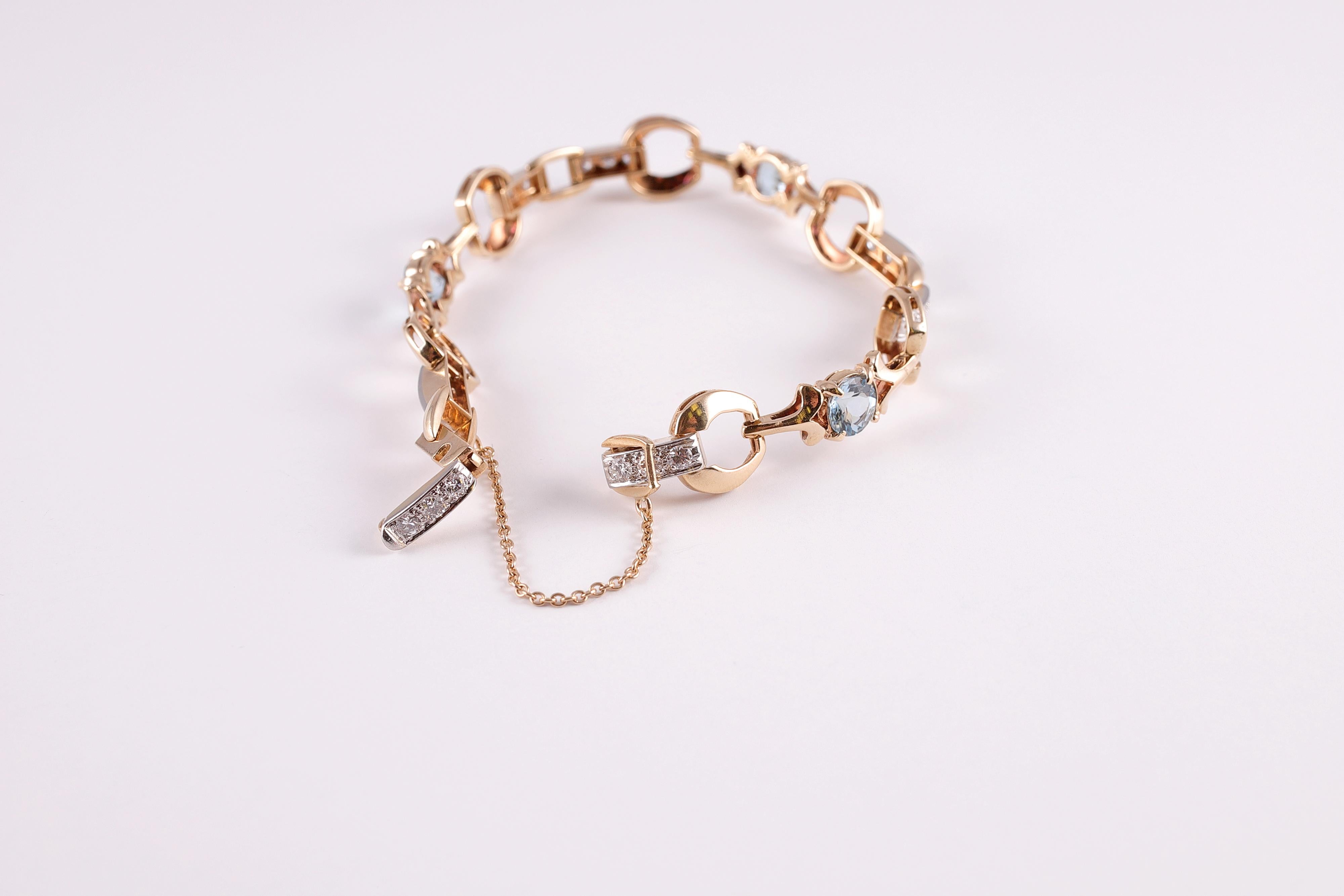 Rétro Bracelet d'aigue-marine et de diamants de 2,18 carats en vente