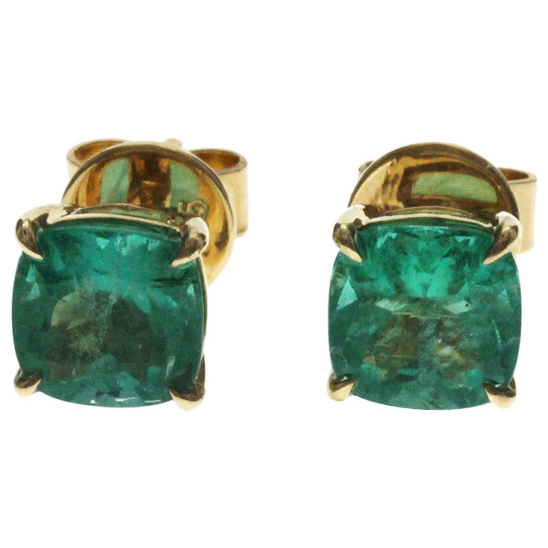 2.18 Carat Colombian Emerald 0.54 Carat in 14 Karat Yellow Gold Stud Earrings