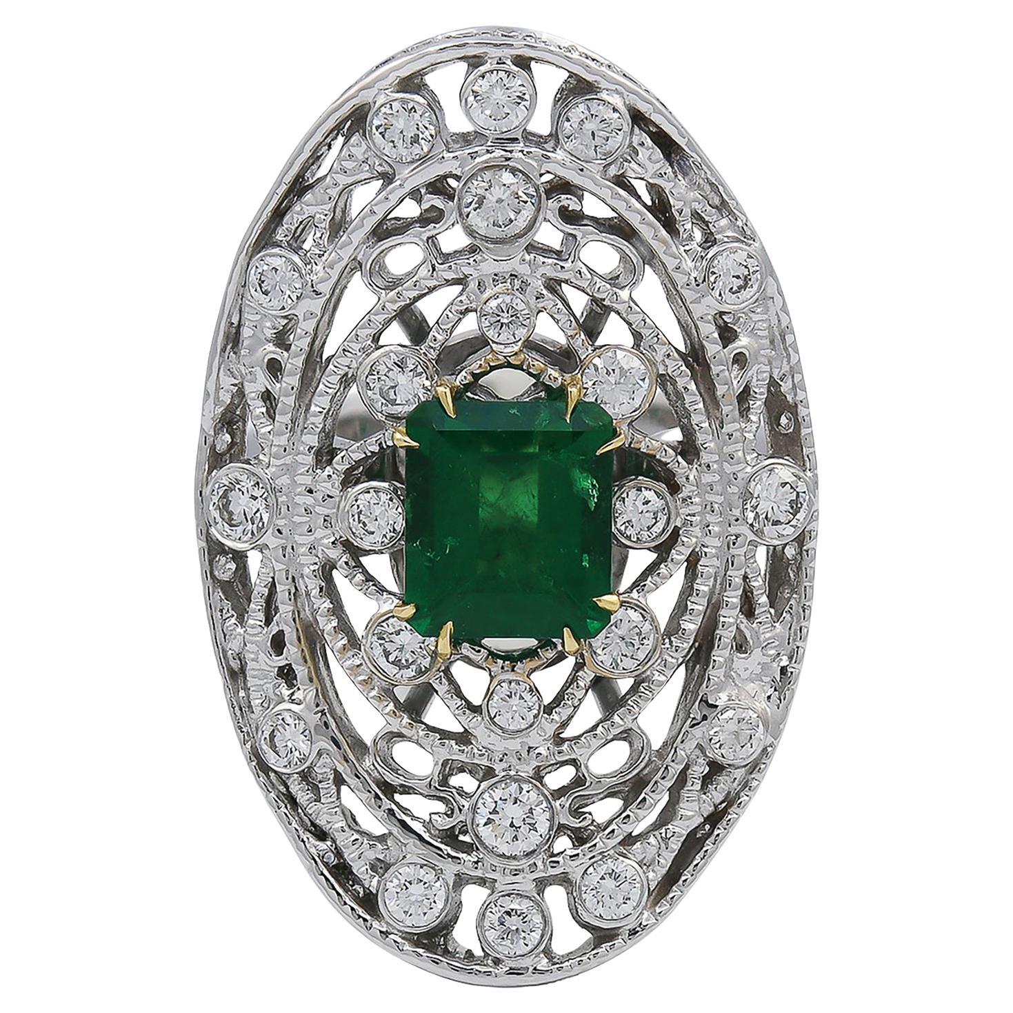 Spectra Fine Jewelry GRS Certified 2.18 Carat Colombian Emerald Diamond Ring For Sale