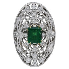 Spectra Fine Jewelry 2.18 Carat Colombian Emerald Diamond Cocktail Ring