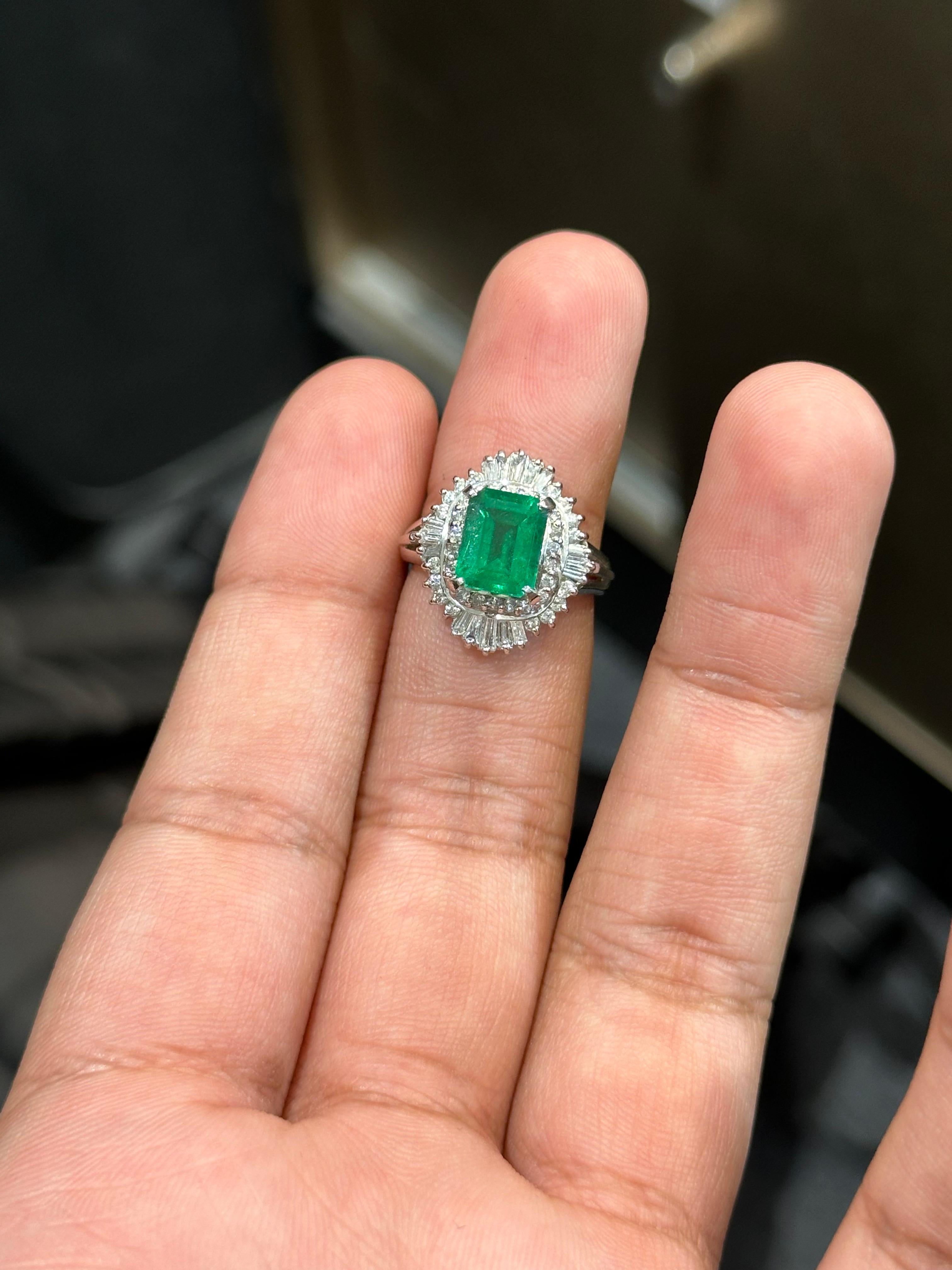 Emerald Cut 2.18 Carat Colombian Emerald & Diamond Art Deco Platinum 900 Ring For Sale