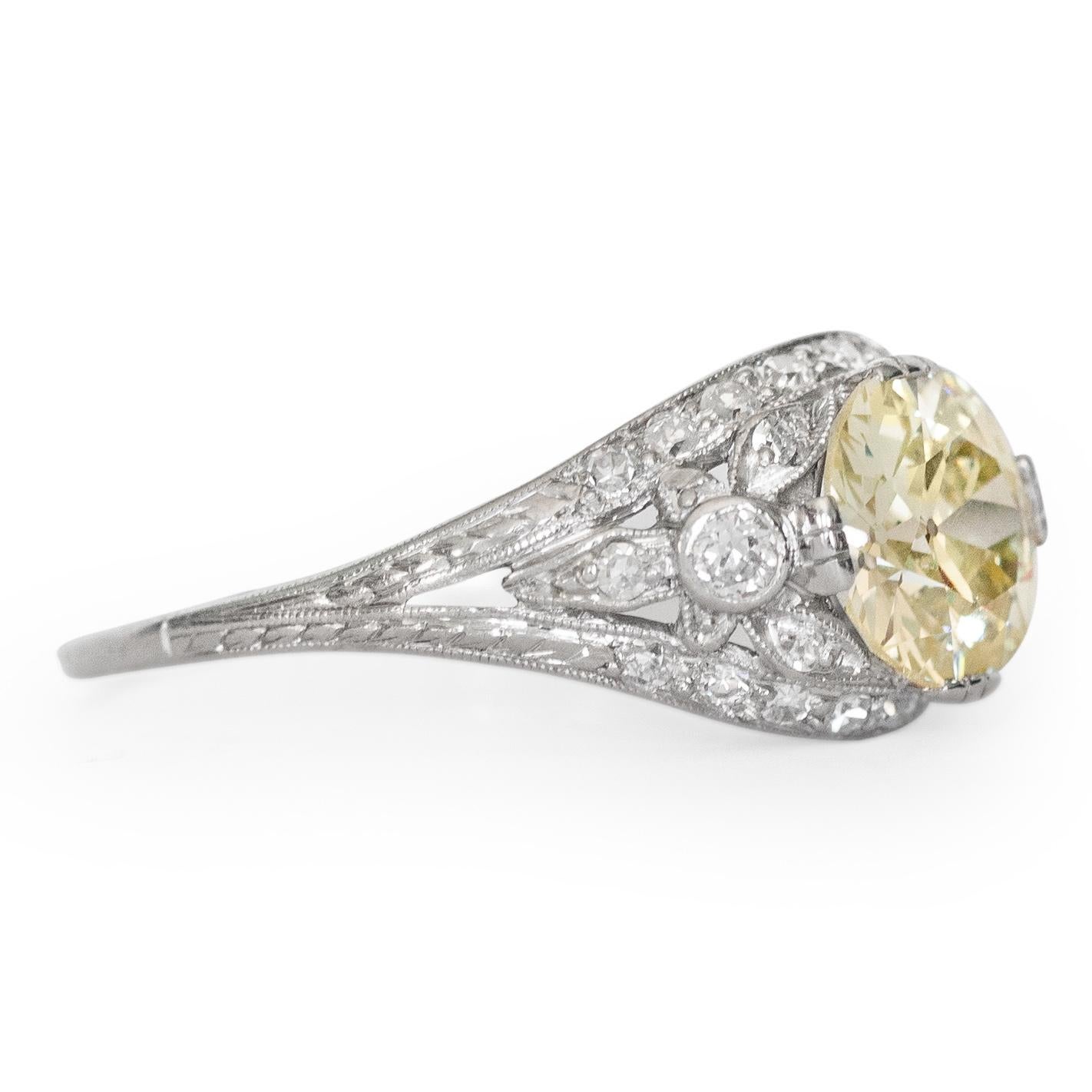Art Deco 2.18 Carat Diamond Platinum Engagement Ring For Sale
