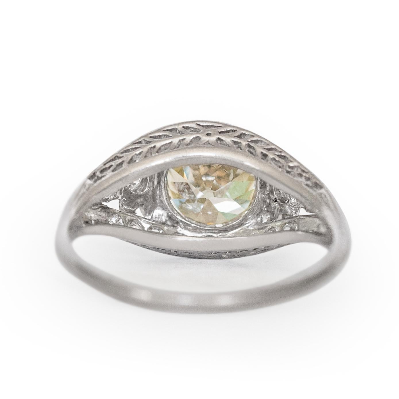 Old European Cut 2.18 Carat Diamond Platinum Engagement Ring For Sale