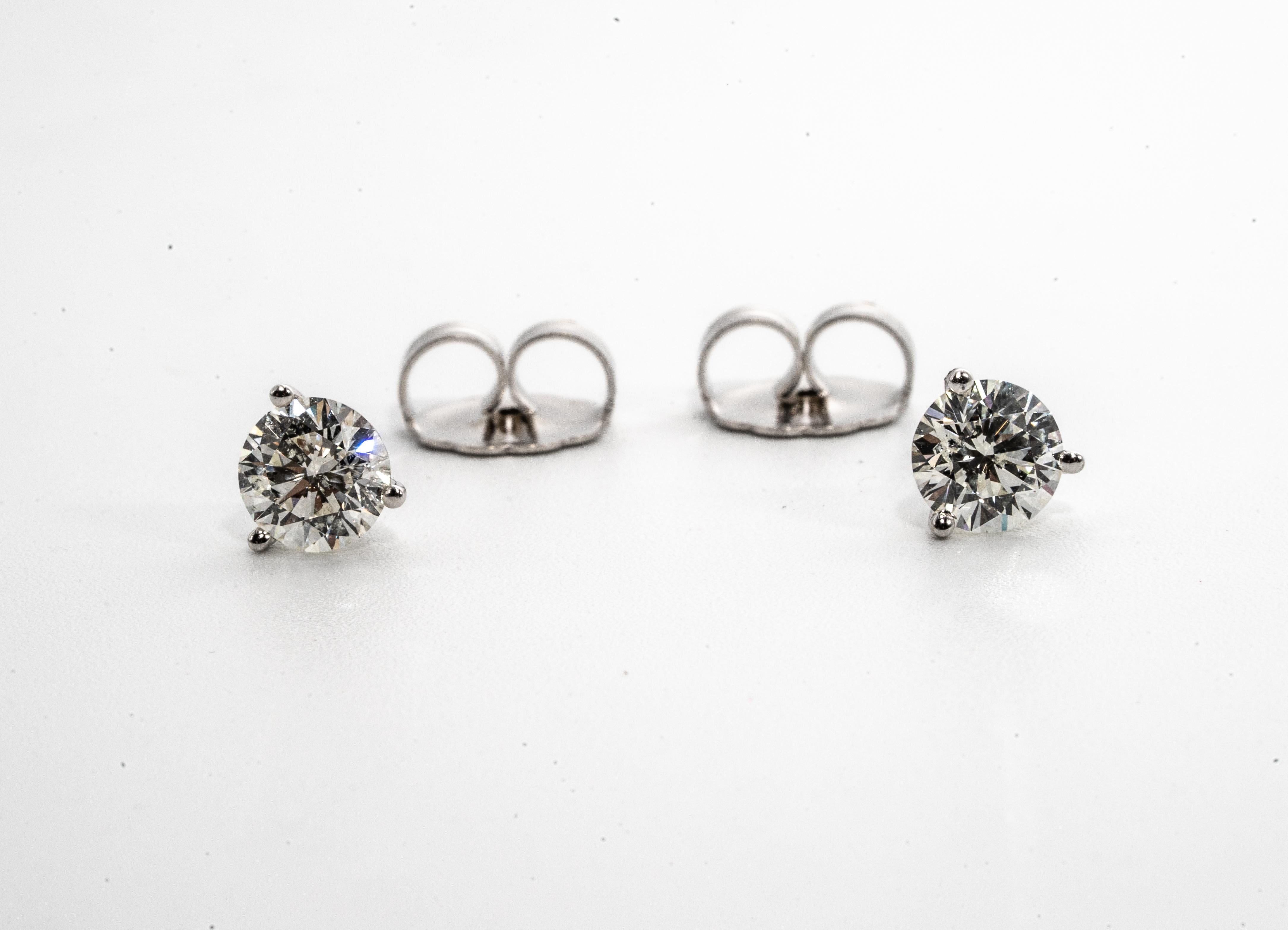 Modern 2.18 Carat Diamond Stud Earrings in 14K Martini Setting, by The Diamond Oak