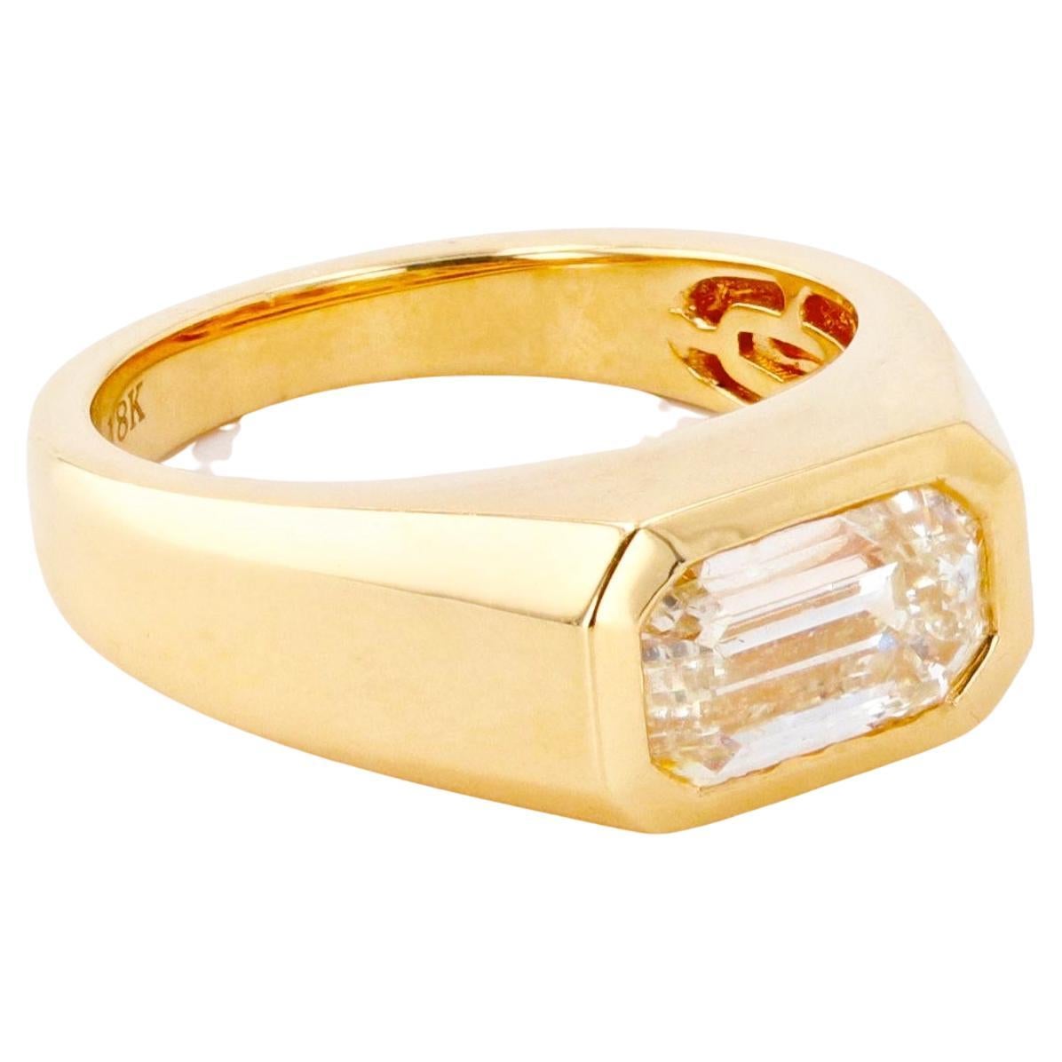 - 2.18 carat east-west emerald cut diamond set in 18k yellow gold. 
- certification can be obtained upon request 
