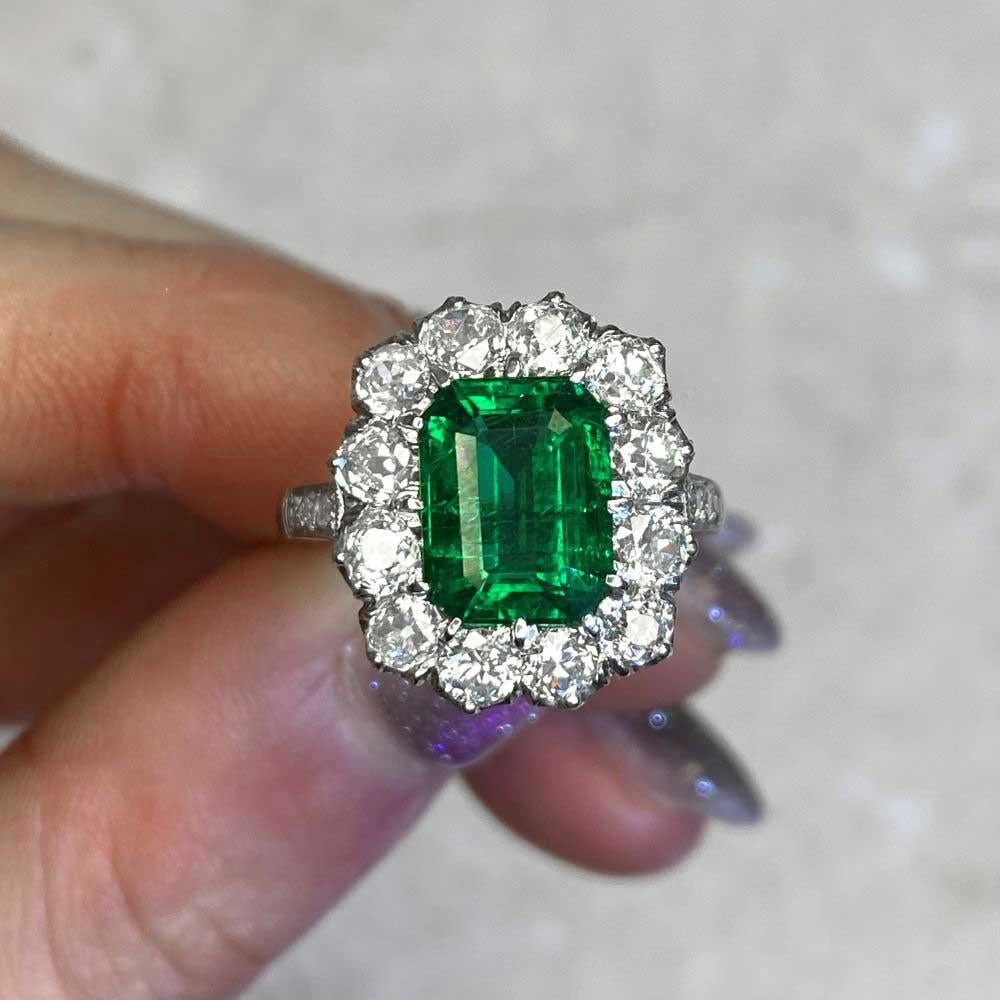 2.18 Carat Emerald-Cut Emerald, Diamond Halo, Platinum 4