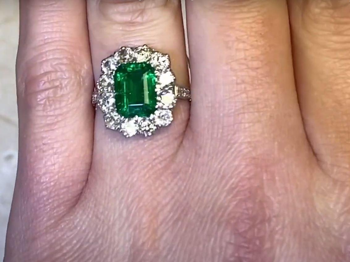Emerald Cut 2.18 Carat Emerald-Cut Emerald, Diamond Halo, Platinum