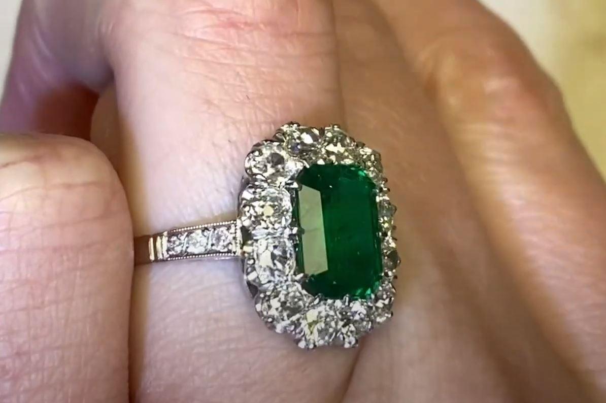 2.18 Carat Emerald-Cut Emerald, Diamond Halo, Platinum In Excellent Condition In New York, NY