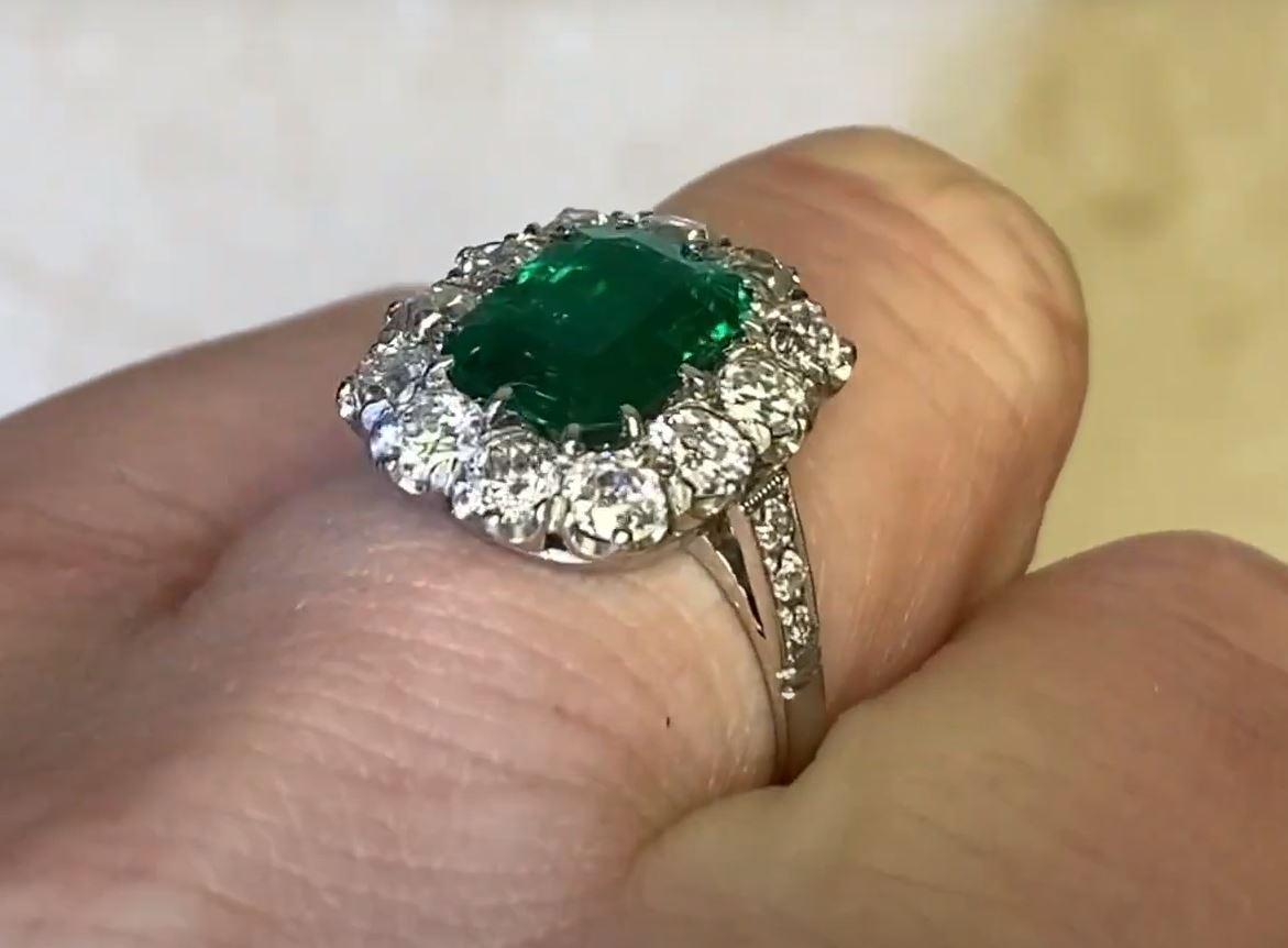 Women's 2.18 Carat Emerald-Cut Emerald, Diamond Halo, Platinum