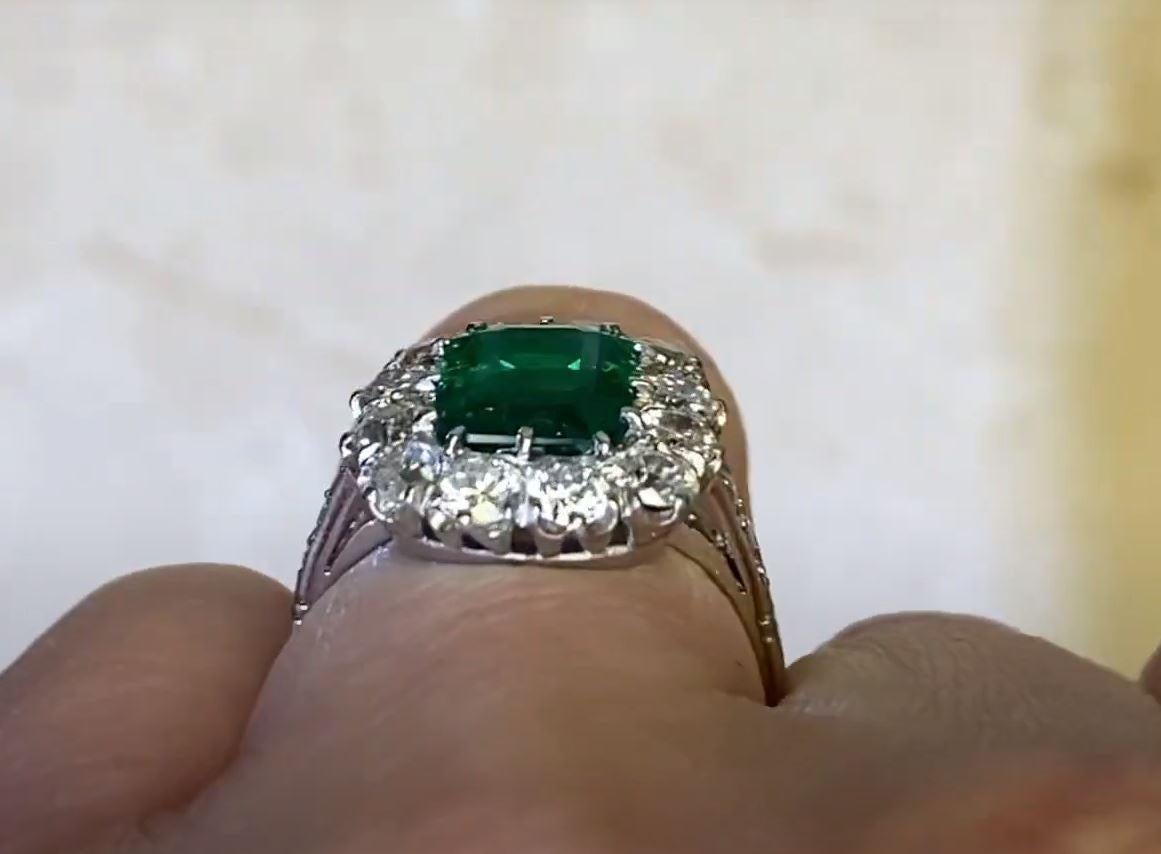 2.18 Carat Emerald-Cut Emerald, Diamond Halo, Platinum 1