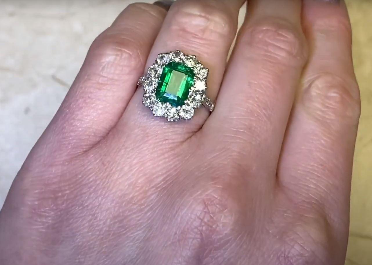 2.18 Carat Emerald-Cut Emerald, Diamond Halo, Platinum 2