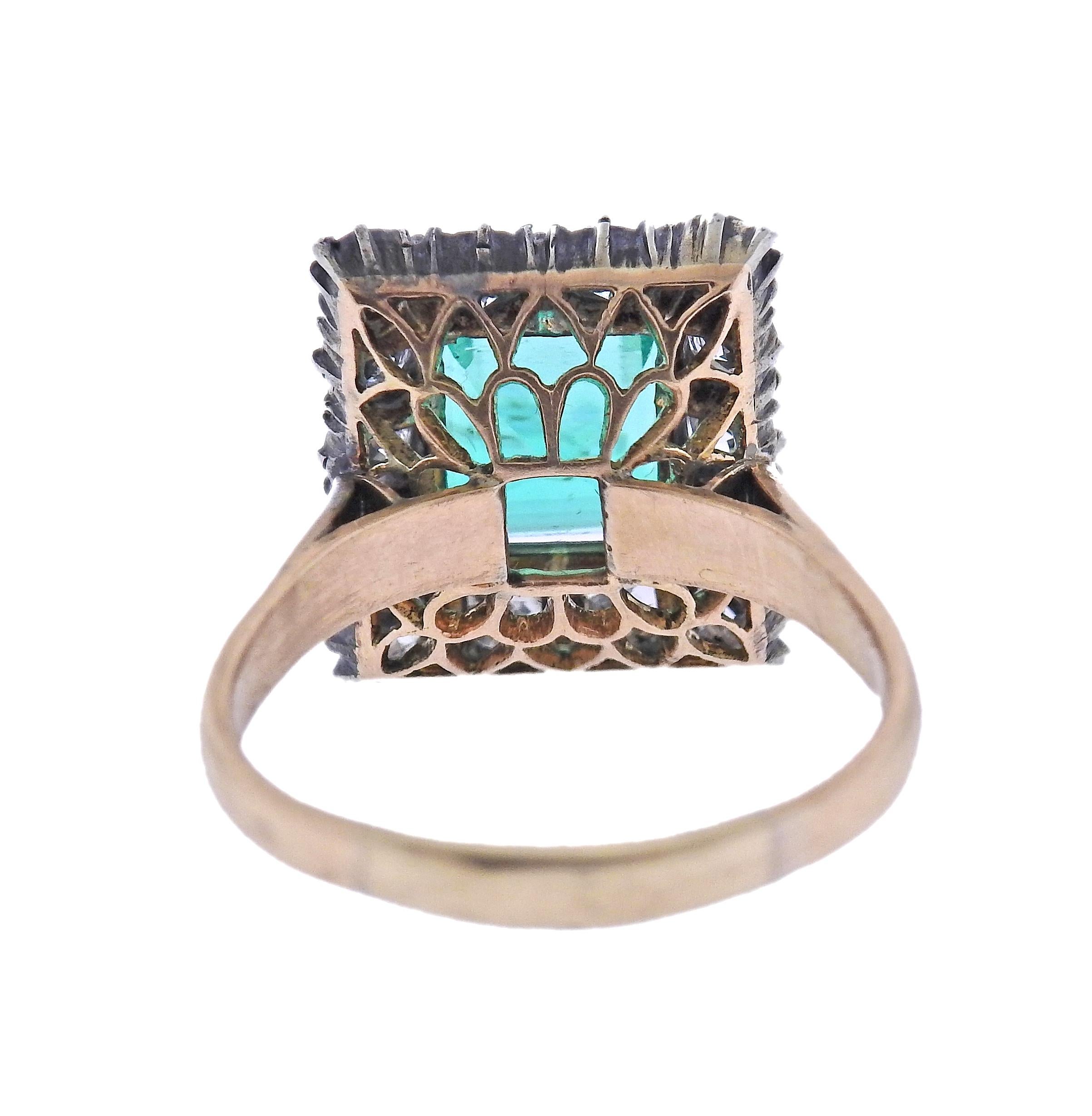 Round Cut 2.18 Carat Emerald Diamond Gold Ring For Sale