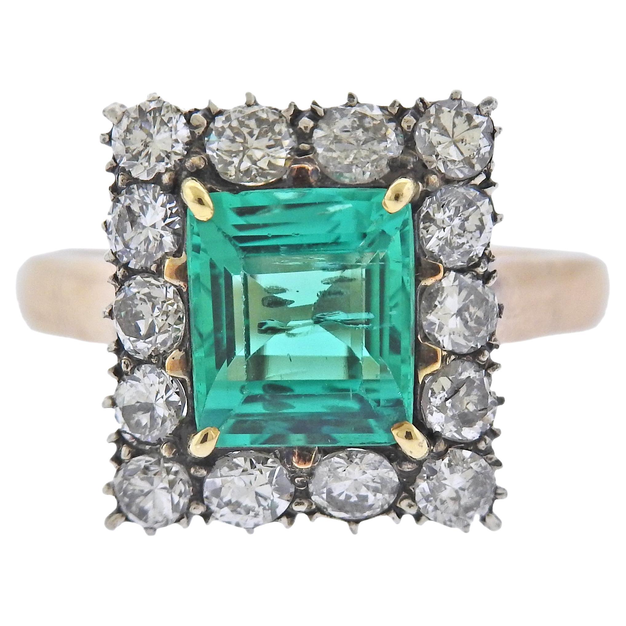 2.18 Carat Emerald Diamond Gold Ring
