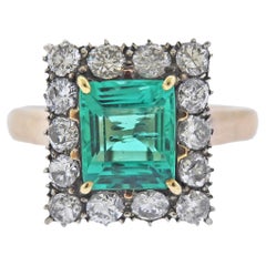 Vintage 2.18 Carat Emerald Diamond Gold Ring