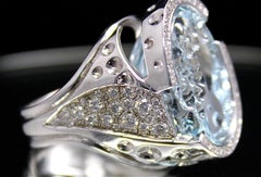 21.8 Carat Fantasy Cut Aquamarine Ring Set in 14 Karat White Gold