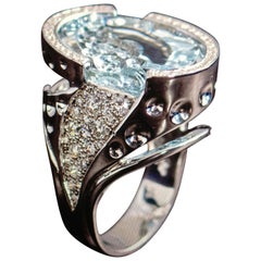21.8 Carat Fantasy Cut Aquamarine Ring Set in 14 Karat White Gold