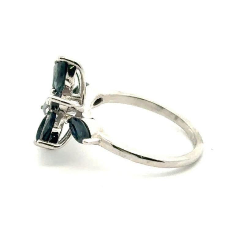 For Sale:  2.18 Carat Genuine Blue Sapphire Flower Ring for Fiance Gift in 925 Silver 7