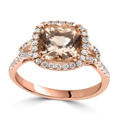 2,18 Karat Morganit Kissenschliff Weißer Diamant Runder 14K Roségold Verlobungsring