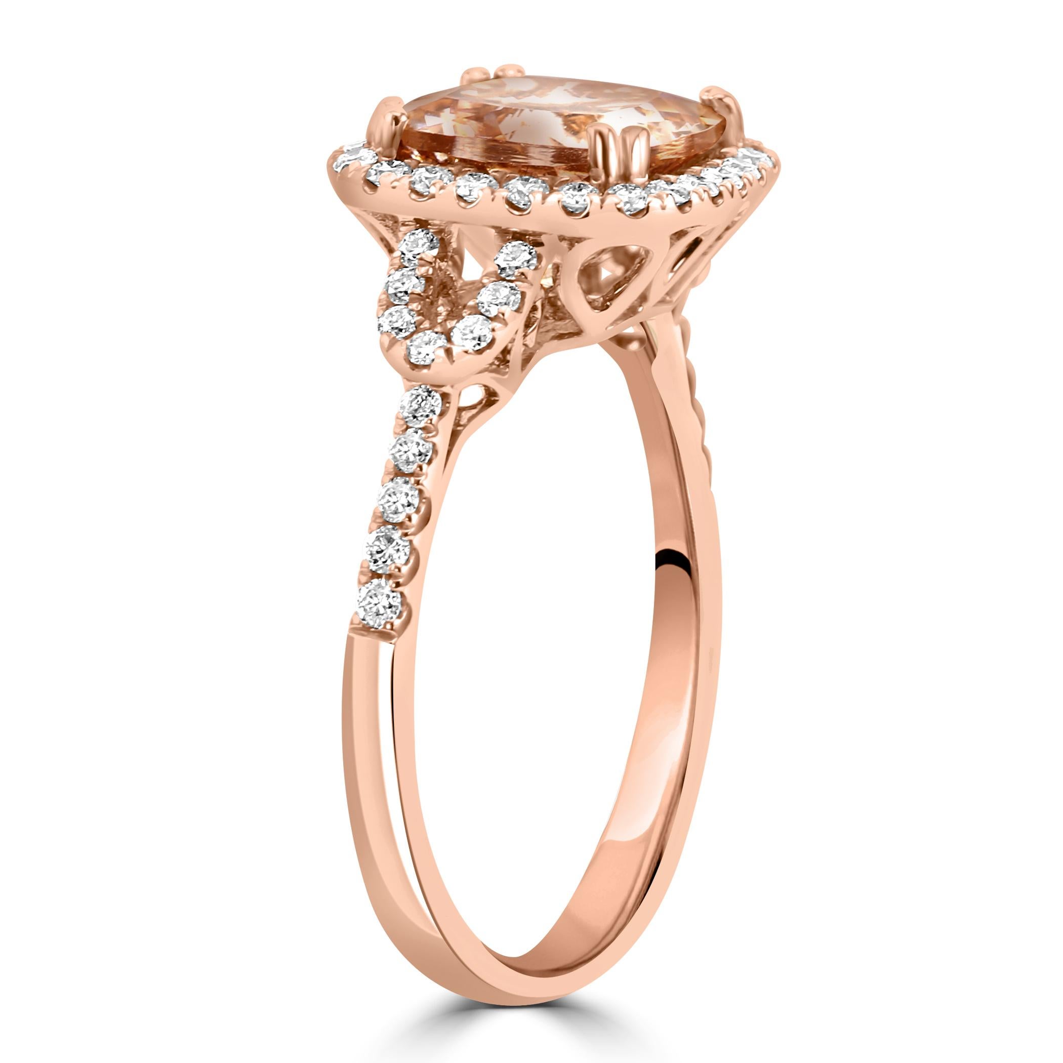 2.18 Carat Morganite Cushion White Diamond Round 14K Rose Gold Engagement Ring In New Condition For Sale In New York, NY