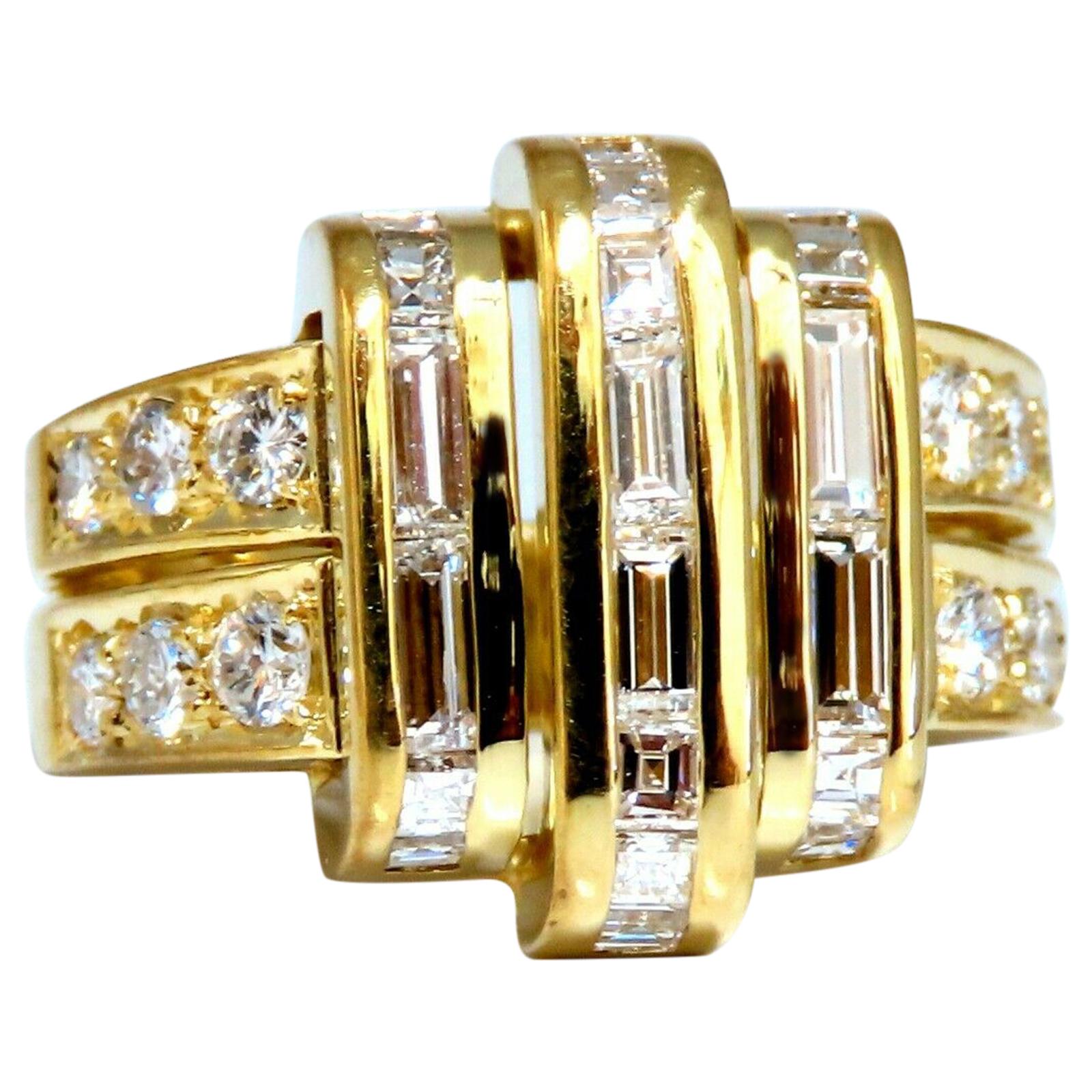 2.18 Carat Natural Diamonds Baguette Cluster Ring 18 Karat Art Deco Style For Sale