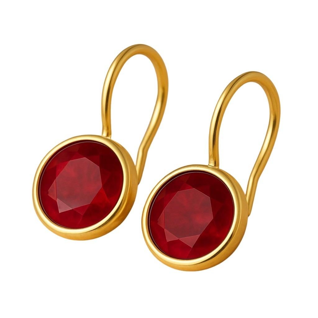 Boucles d'oreilles pendantes en or jaune 14K, rubis rond brillant naturel 2.18 carats Neuf - En vente à Chicago, IL