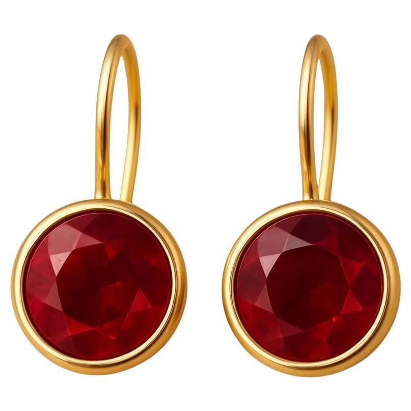 2.18 Carat Natural Round Brilliant Ruby 14K Yellow Gold Drop Earrings