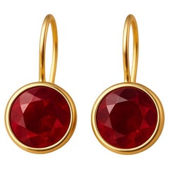2.18 Carat Natural Round Brilliant Ruby 14K Yellow Gold Drop Earrings