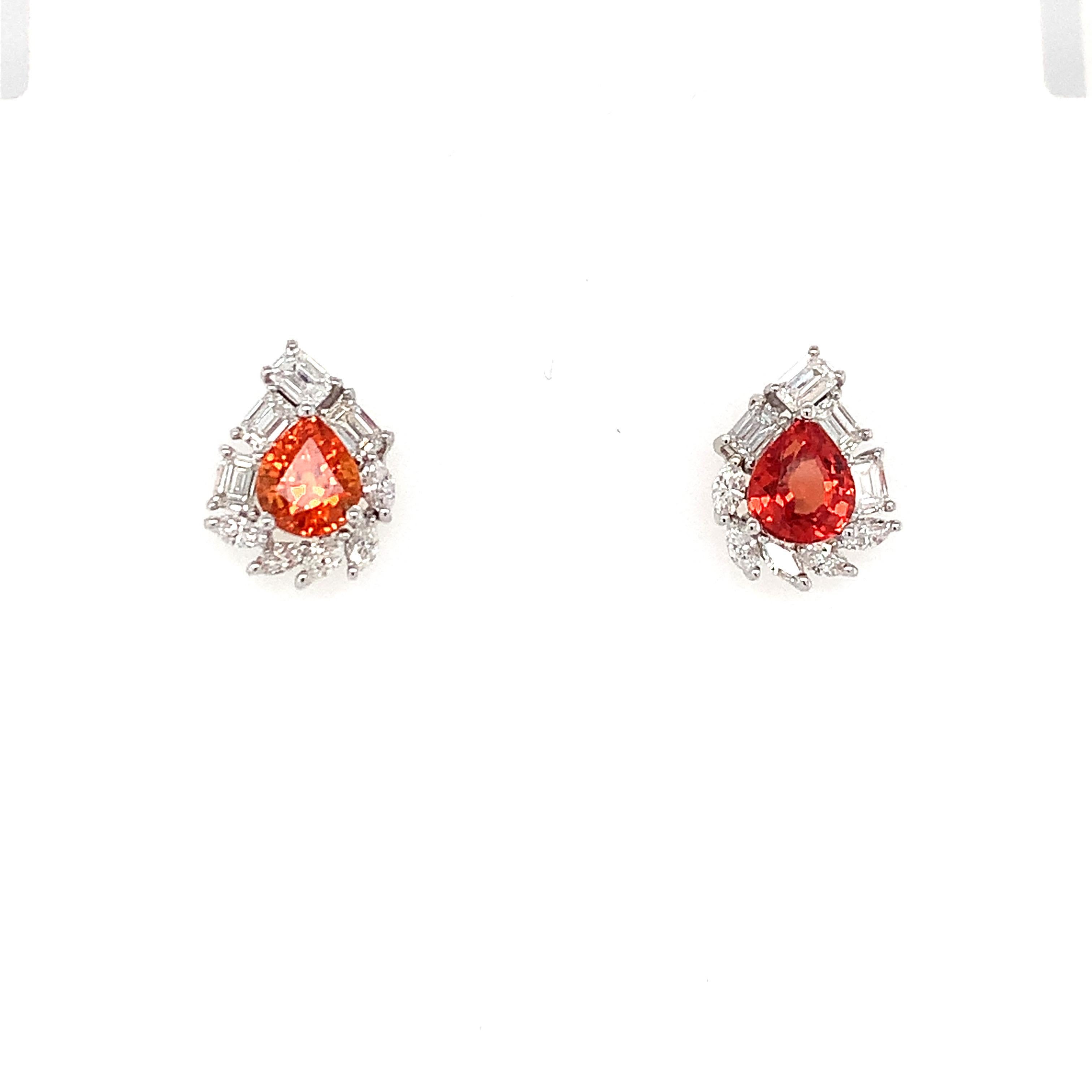 2.18 Carat Orange Sapphire Diamond Stud Earrings 4