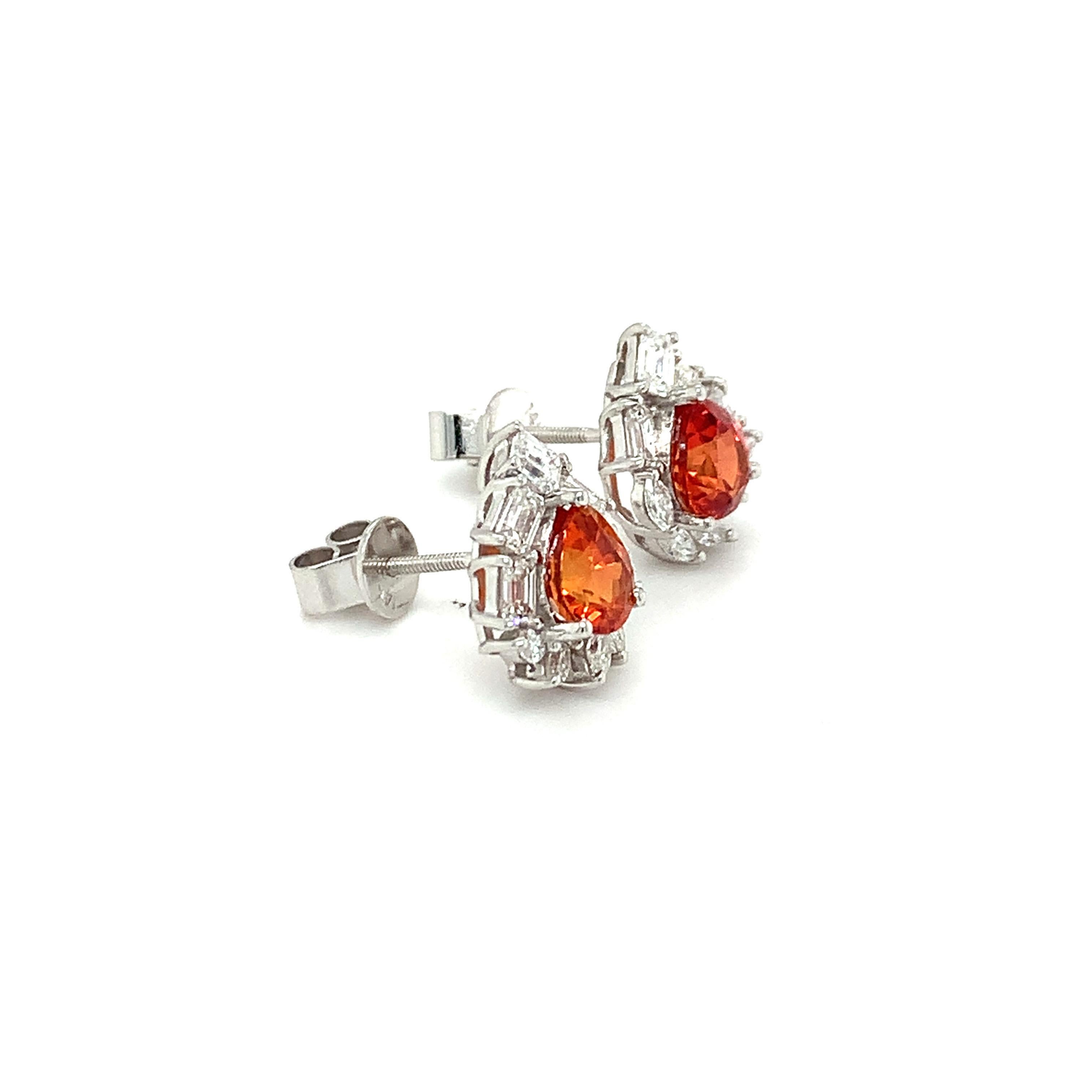 Artisan 2.18 Carat Orange Sapphire Diamond Stud Earrings