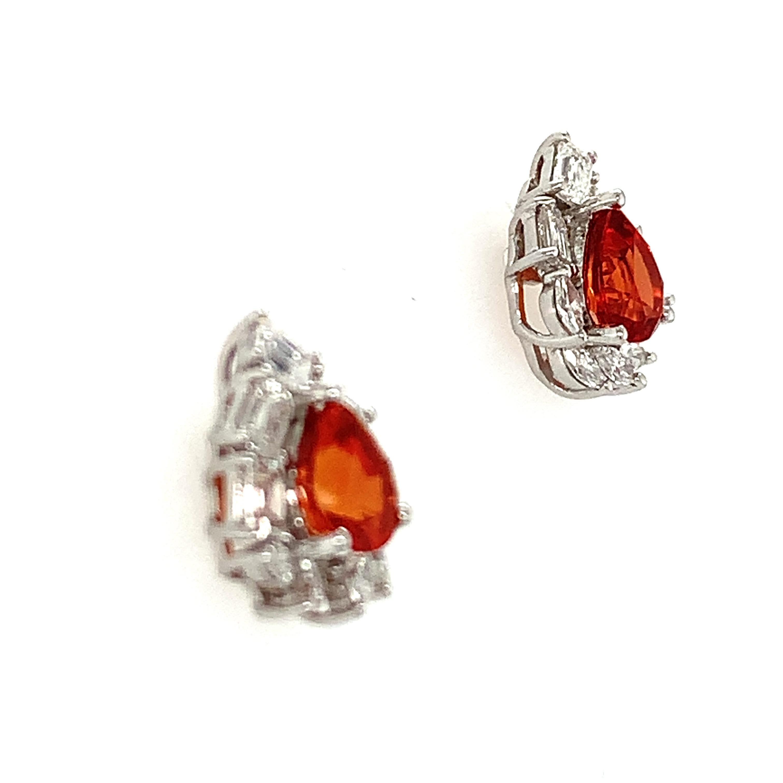 2.18 Carat Orange Sapphire Diamond Stud Earrings 1