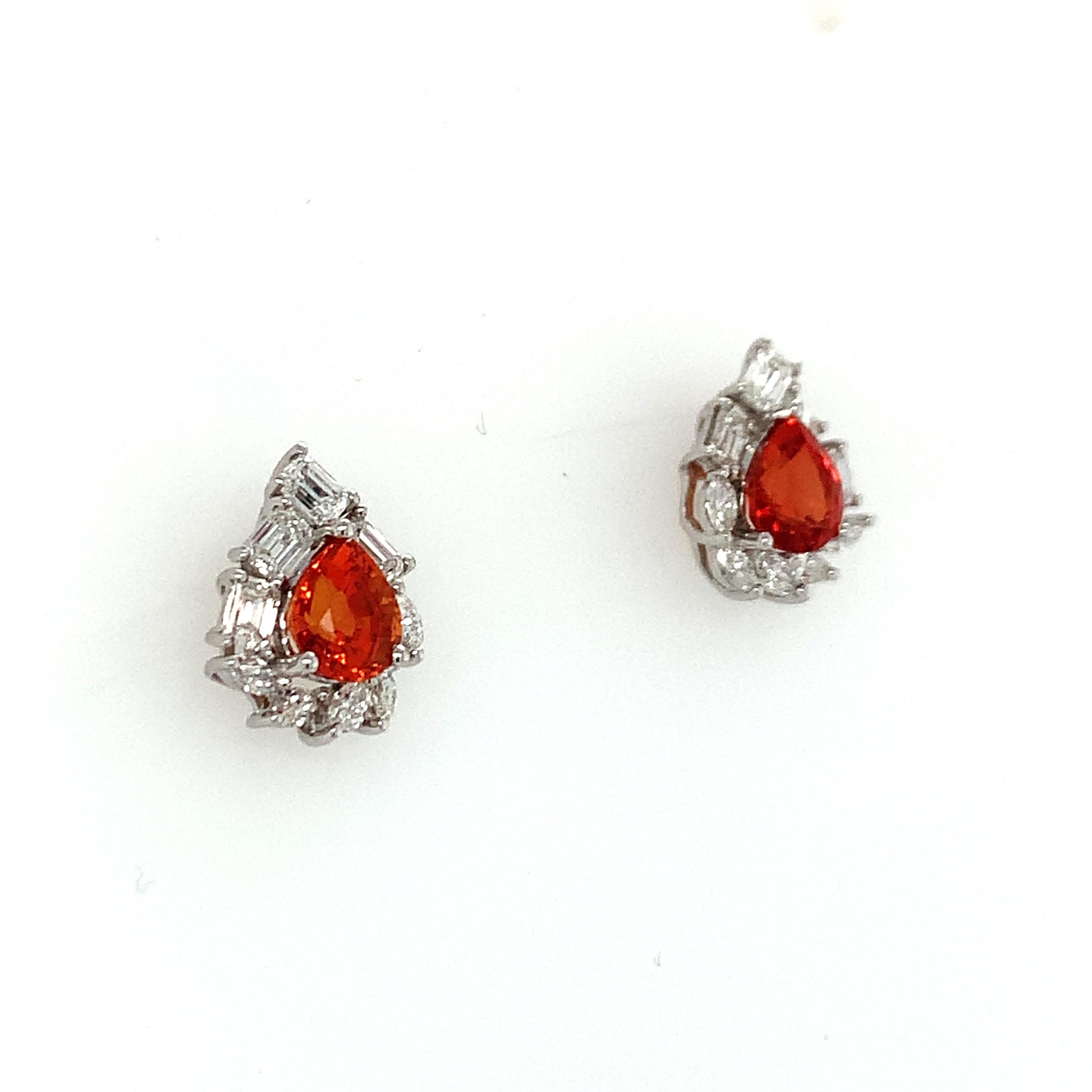 2.18 Carat Orange Sapphire Diamond Stud Earrings 2