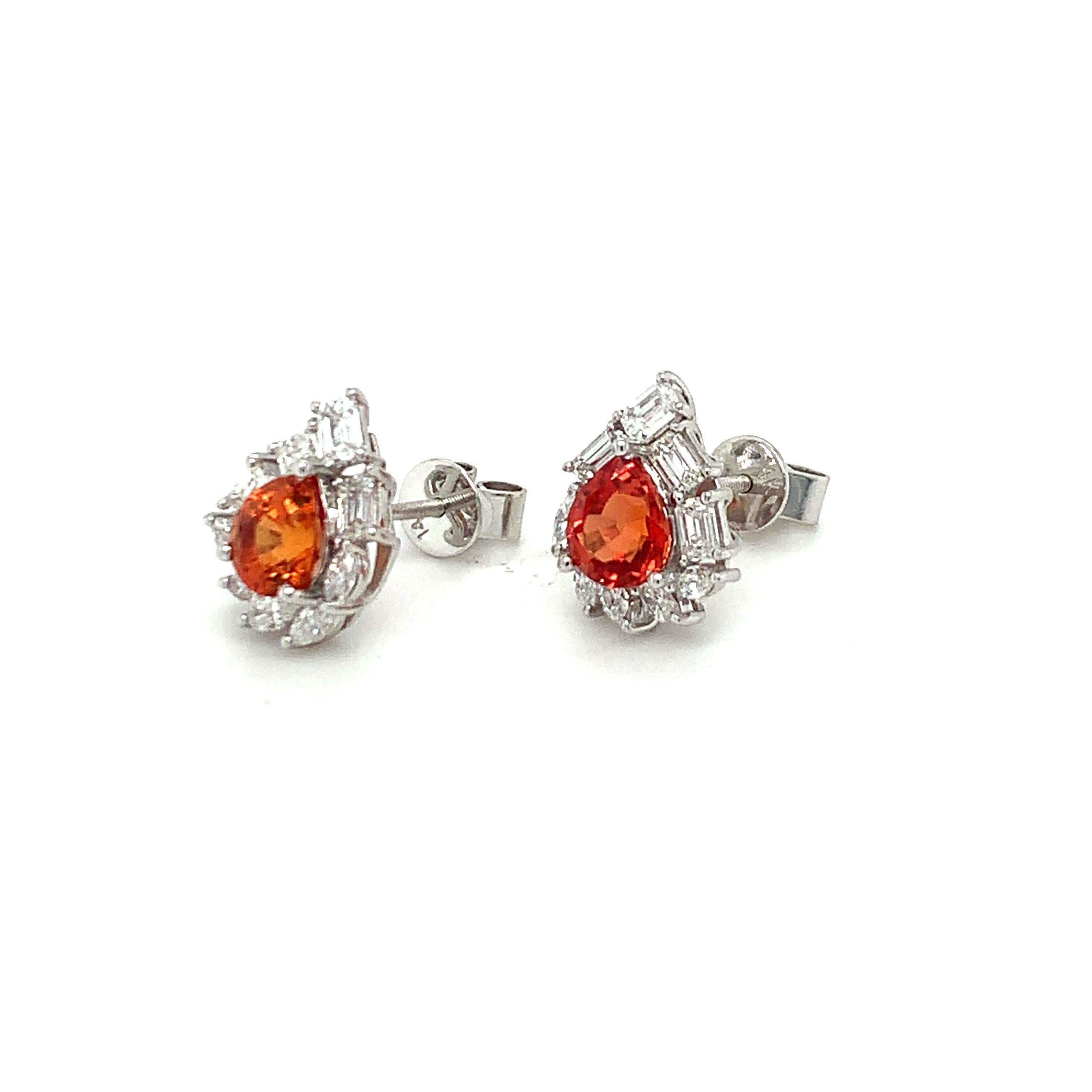 2.18 Carat Orange Sapphire Diamond Stud Earrings 3