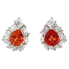 2.18 Carat Orange Sapphire Diamond Stud Earrings