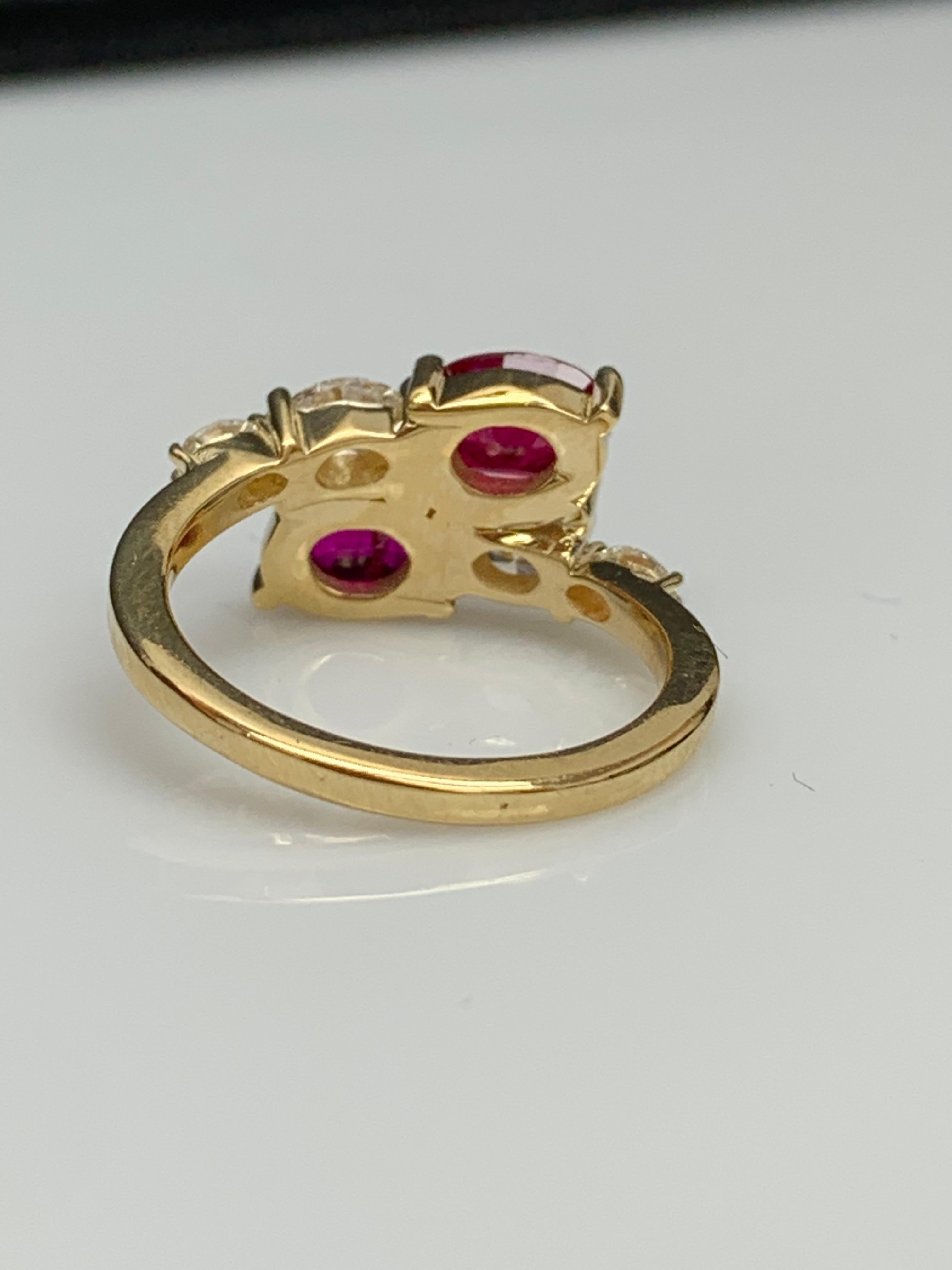2.18 Carat Oval Cut Ruby Diamond Toi et Moi Engagement Ring in 14K Yellow Gold For Sale 9