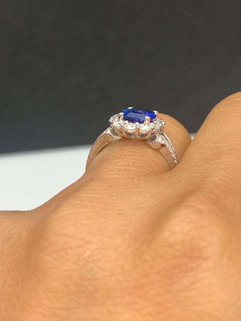 18ct White Gold 1.19ct Oval Sapphire and Diamond Ring