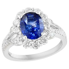 2.18 Carat Oval Cut Sapphire and Diamond Ring in 18k White Gold